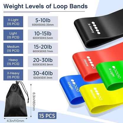90 Pcs Workout Loop Resistance Bands Bulk, Gym Elastic Bands Set for Fitness Sport Class Students