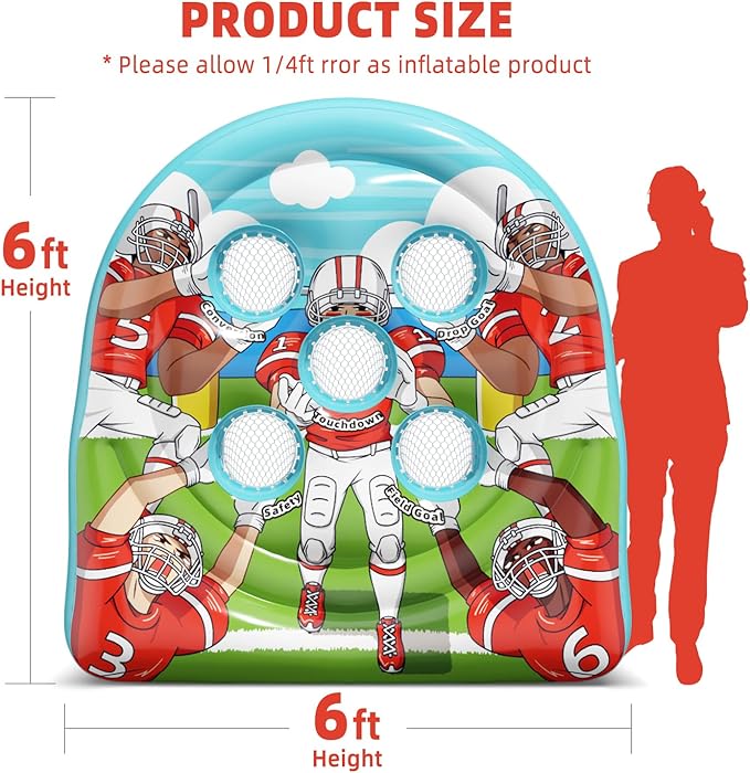 6Ft Football Target Toss Game - Inflatable Football Throwing Target Toy for Kids - Carnival Party