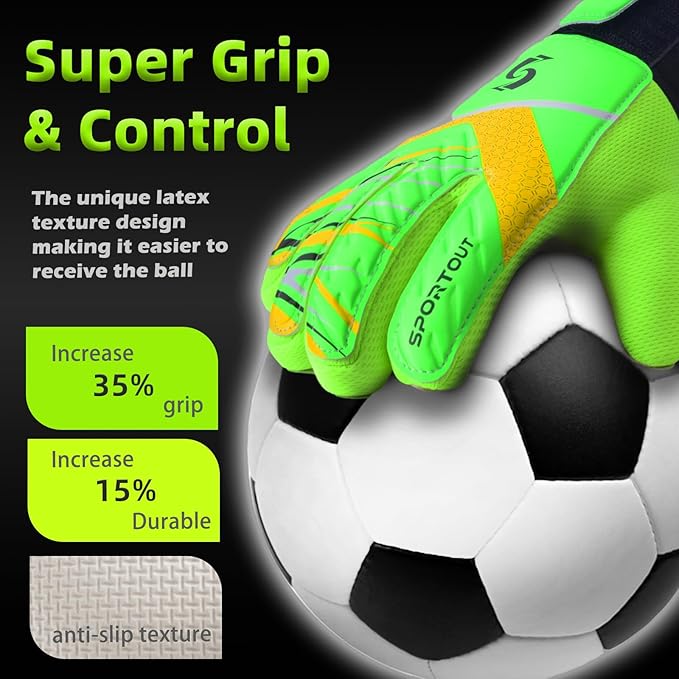 Sportout Kids Goalkeeper Gloves, Soccer Gloves with Double Wrist Protection and Non-Slip Wear