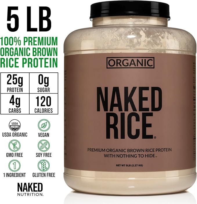 Naked Rice - Organic Brown Rice Protein Powder - Vegan Protein Powder - 5Lb Bulk, GMO Free, Gluten
