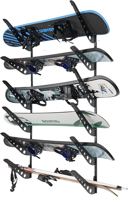 6 Board Snowboard Wall Racks, Adjustable Storage Rack for Ski, Surfboard, Wakeboard, Snowboard Wall