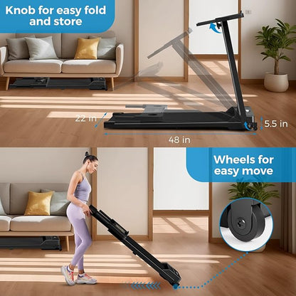 Portable Foldable Treadmills for Home, Small Folding Treadmill for Home Office with 300 LBS