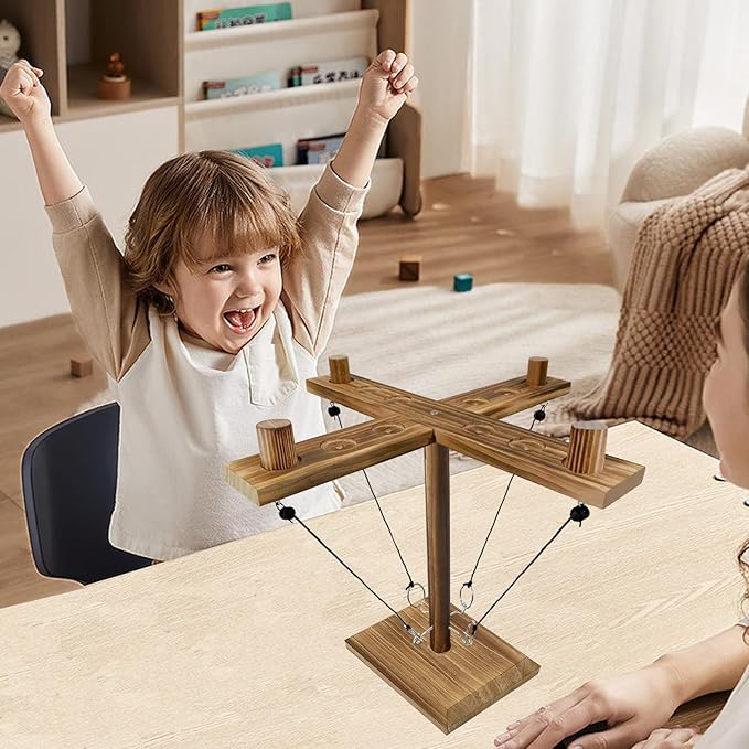 Hook Toss Game, Ring Toss Game, Handmade Wooden Ladder, Throwing Hook and Ring Battle Game for