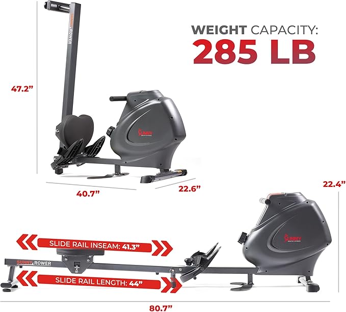 Sunny Health & Fitness Multi-Function Premium Magnetic Rowing Machine, Bicep Curls, Upward Rows