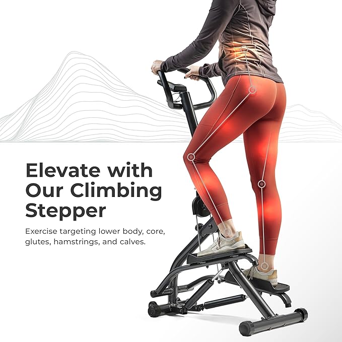 Sunny Health & Fitness Stair Stepper w/Handlebar, Extended Step Range Climber Machine for Legs
