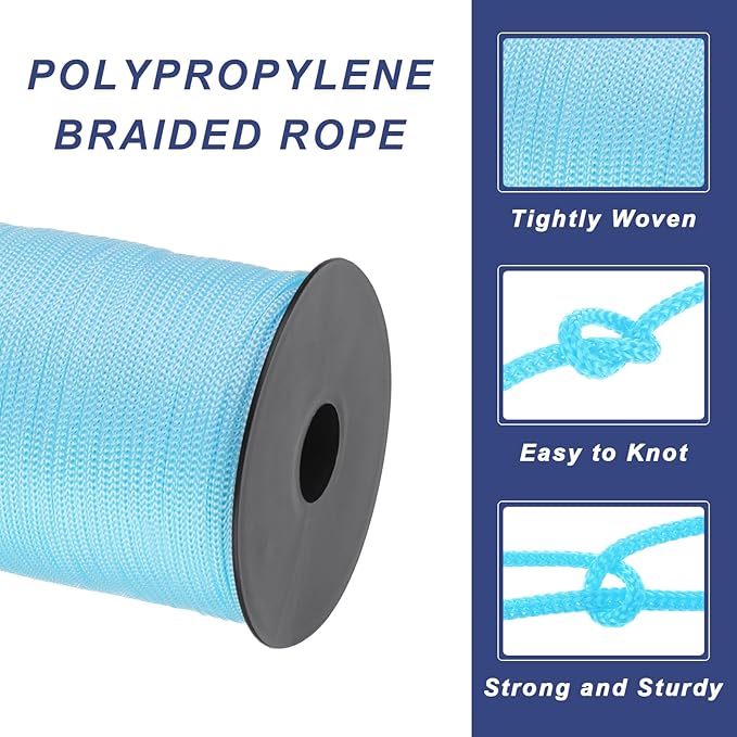 MECCANIXITY 1/8 Inch Polypropylene Rope Braided Ropes, 328ft Nylon Rope Hollow Utility Cord for
