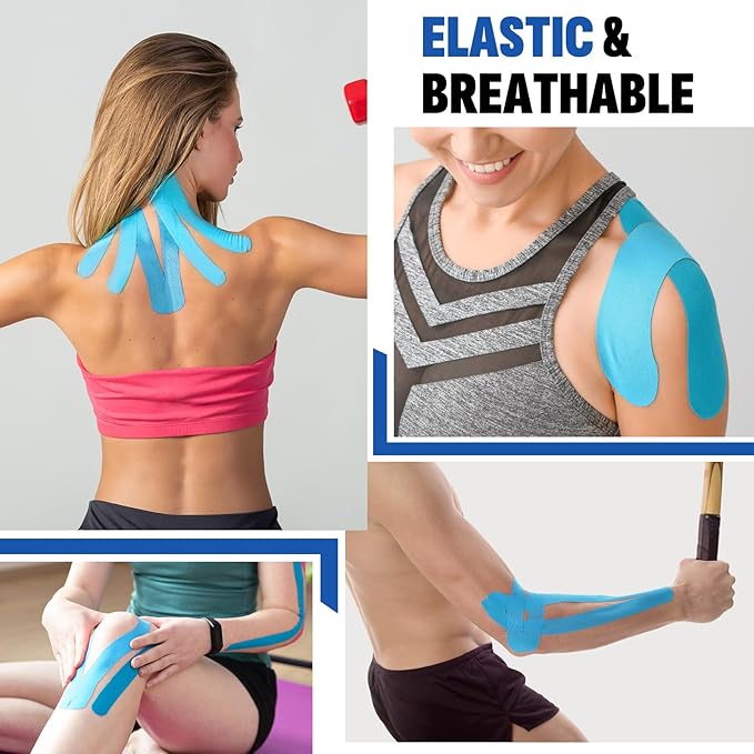 60PCS Precut Kinesiology Tape Strips, 2 inch x 10 inch Athletic Tape, Kinetic Tape, Elastic Muscle