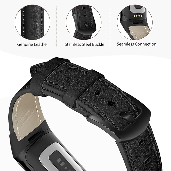 Leather Watch Bands Compatible with Fitbit Charge 6/Charge 5,Genuine Leather Replacement Straps for
