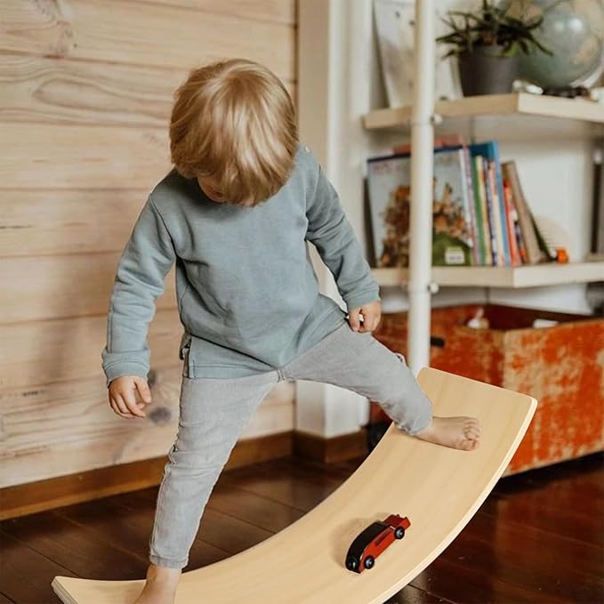 Gentle Monster Wooden Wobble Balance Board, 35 Inch Rocker Board Natural Wood, Kids Toddler Open