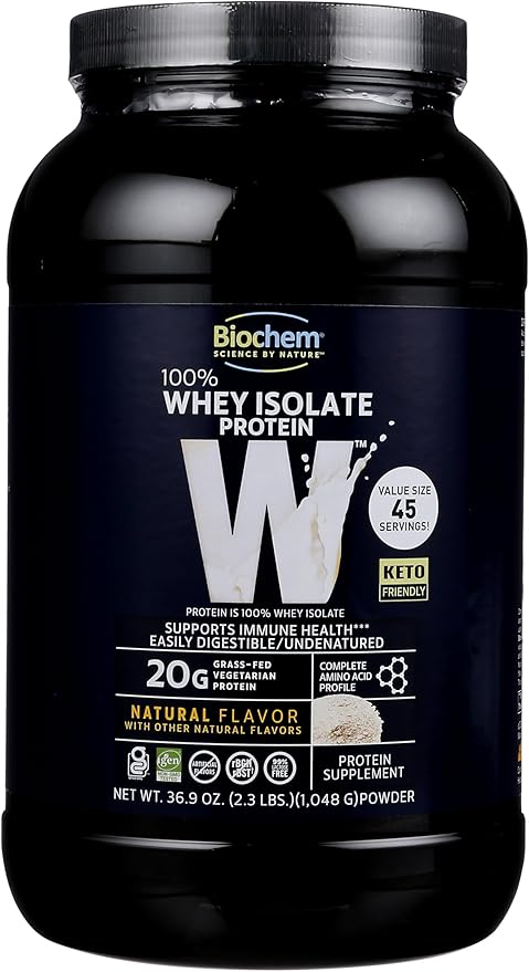 Biochem 100% Whey Isolate Protein - Natural Flavor - 20g of Protein - Pre & Post Workout - Meal