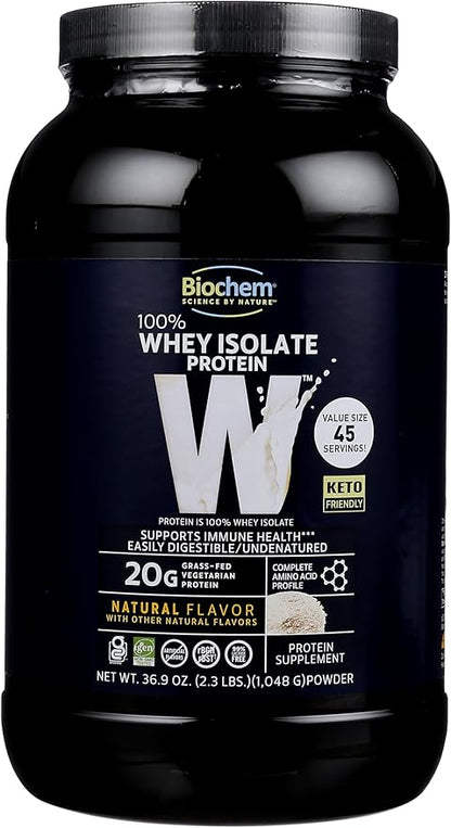 Biochem 100% Whey Isolate Protein - Natural Flavor - 20g of Protein - Pre & Post Workout - Meal