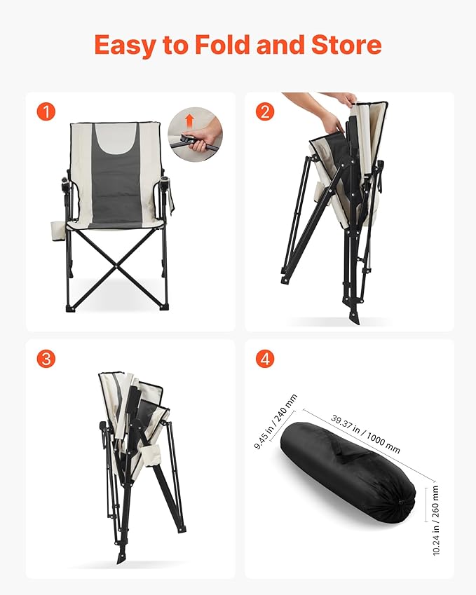 VEVOR Folding Camping Chair, 3 Reclining Positions, Outdoor High Back Camping Chair, 260lbs Weight