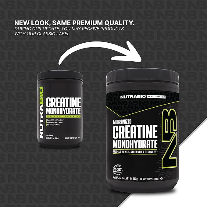 NutraBio Pure Micronized Creatine Monohydrate Powder Supplement, Unflavored, (500 g) - Supports