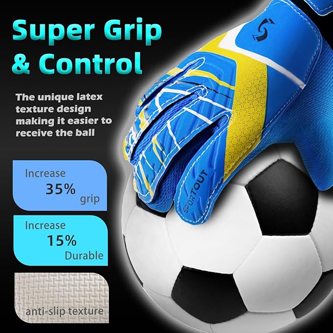 Sportout Kids Goalkeeper Gloves, Soccer Gloves with Double Wrist Protection and Non-Slip Wear