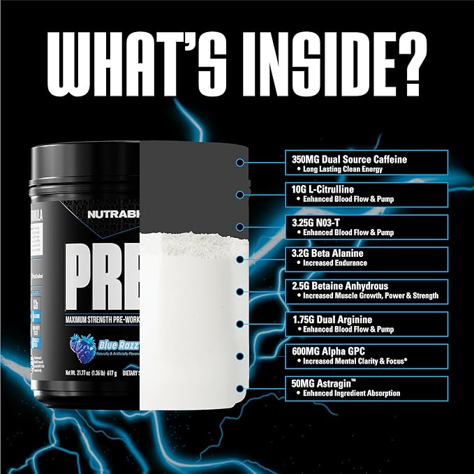 NutraBio Preworkout Powder, Blue Razz| Explosive Energy, Laser Focus, Extreme Pumps| Pre Workout