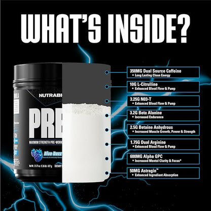 NutraBio Preworkout Powder, Blue Razz| Explosive Energy, Laser Focus, Extreme Pumps| Pre Workout