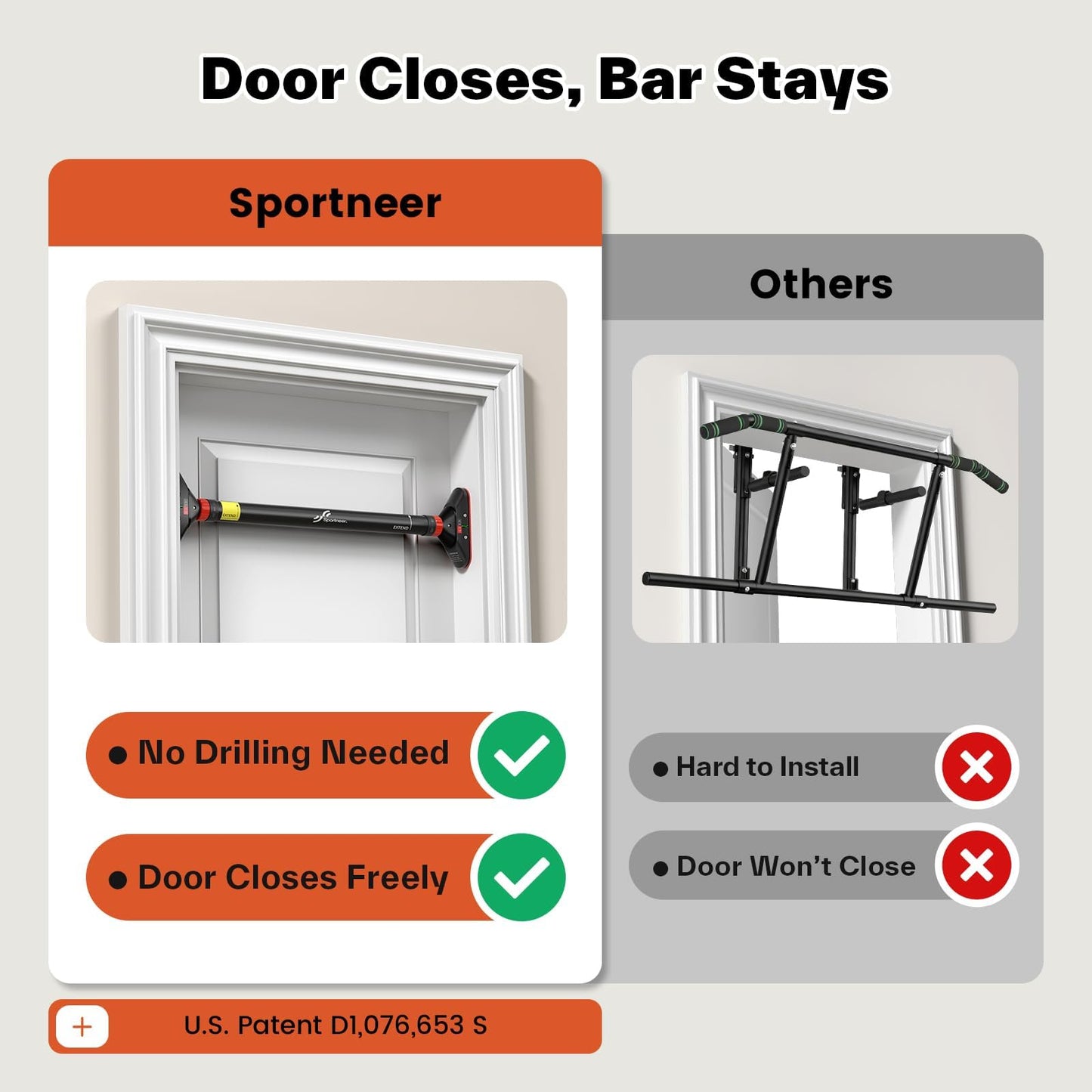 Sportneer Pull Up Bar for Doorway, No-Drill, Adjustable 29.5-37 in, 440 lb