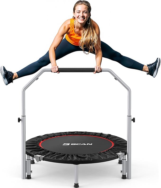 BCAN 40/48" Foldable Mini Trampoline Max Load 330lbs/440lbs, Fitness Rebounder with Adjustable Foam
