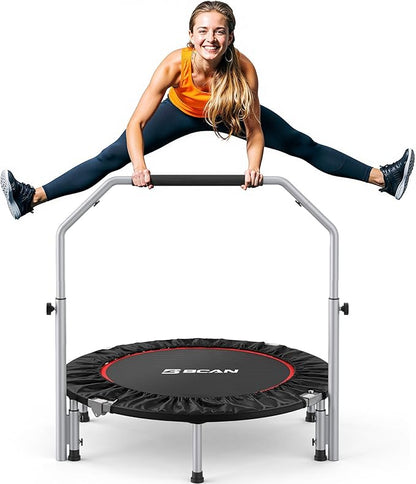 BCAN 40/48" Foldable Mini Trampoline Max Load 330lbs/440lbs, Fitness Rebounder with Adjustable Foam