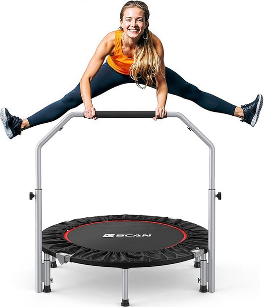 BCAN 40/48" Foldable Mini Trampoline Max Load 330lbs/440lbs, Fitness Rebounder with Adjustable Foam