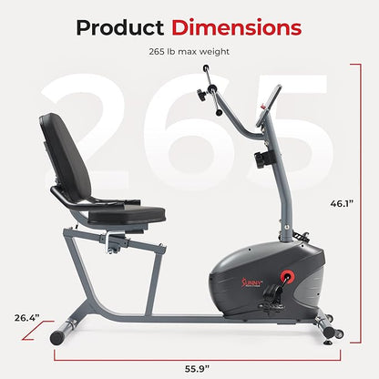 Sunny Health & Fitness Smart Indoor Recumbent Bike Trainer, Home Full Body Workout & Cardio Cycling