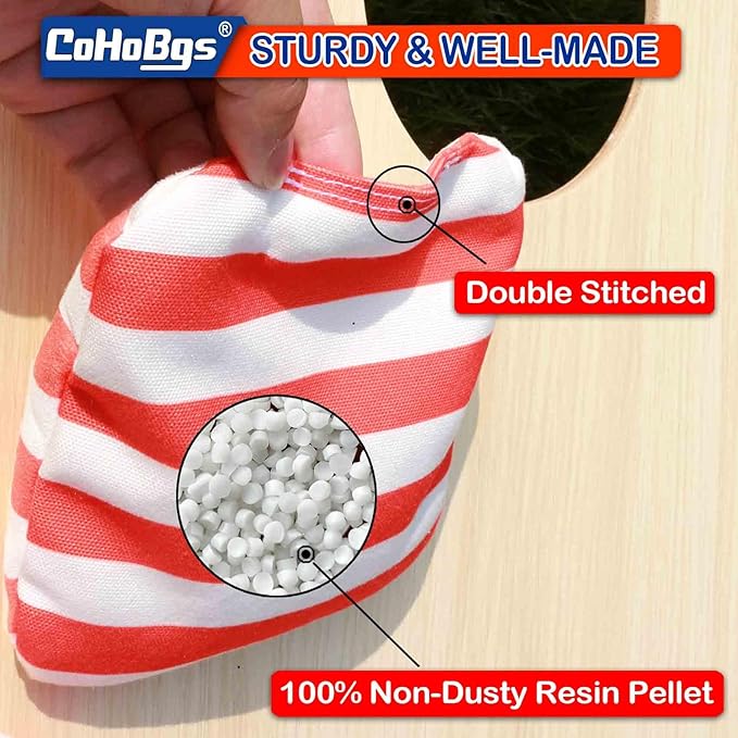 CoHoBgs Corn Hole Bags Set 8, Professional Cornhole Bags Dual-Sided Slick & Stick Resin Filled