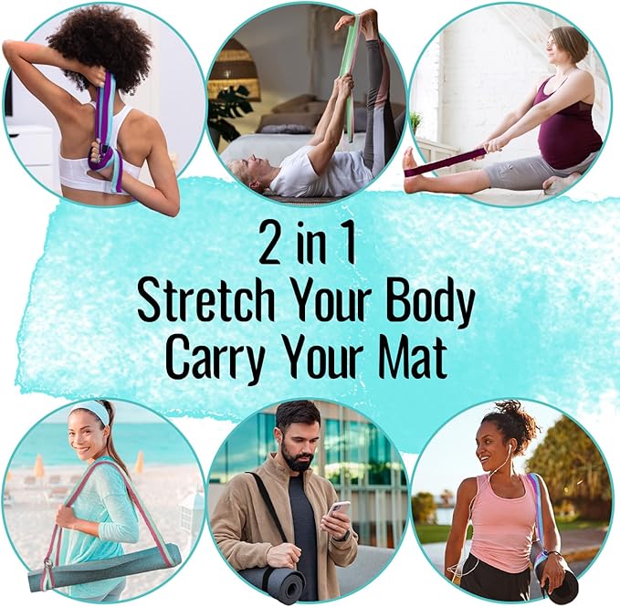 TECEUM Yoga Strap & Mat Strap – 2 IN 1 – Cotton – 6 ft 8 ft 10 ft (30+ colors) – Adjustable