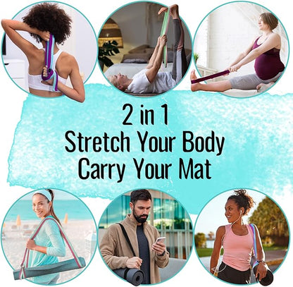 TECEUM Yoga Strap & Mat Strap – 2 IN 1 – Cotton – 6 ft 8 ft 10 ft (30+ colors) – Adjustable