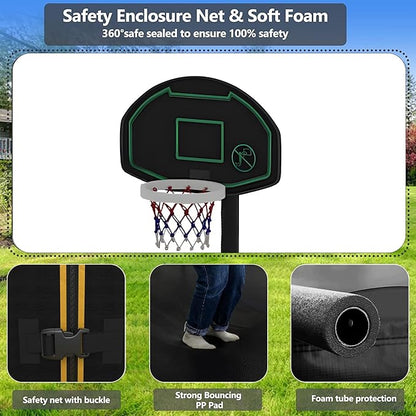 Upgraded 10/12/14/15/16FT Trampoline Outdoor, Large Kids Trampoline with Light, Stakes, Sprinkler