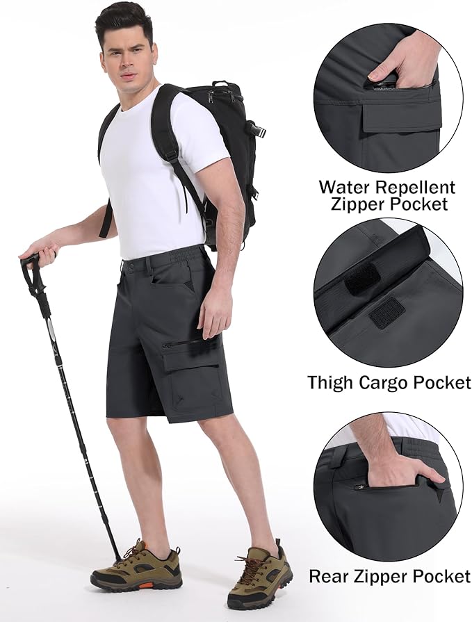 CRYSULLY Men's Hiking Cargo Shorts Outdoor Summer Lightweight Quick Dry Work Casual Shorts with 5
