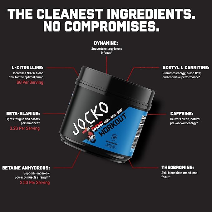 Jocko Fuel Pre Workout for Men & Women - High Stim Low Sugar Blend with Beta Alanine +