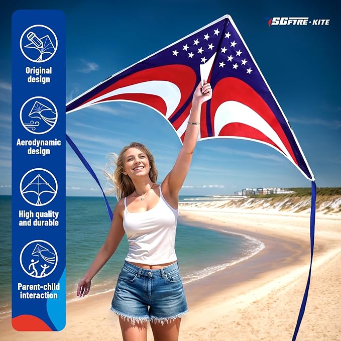 Delta American Flag Kite for Easy to Fly Beach Kite for Fun Family Activities, Kites for Adults and