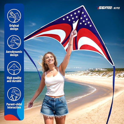Delta American Flag Kite for Easy to Fly Beach Kite for Fun Family Activities, Kites for Adults and