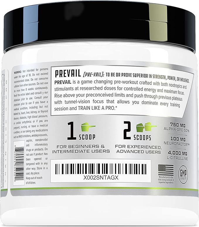 Prevail Pre Workout Powder with Nootropics: Pre Workout for Men and Women, Cutting Edge Energy and