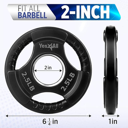 Yes4All Rubber Grip Plates for Barbell, 2-Inch Weight Plates for Weightlifting and Strength