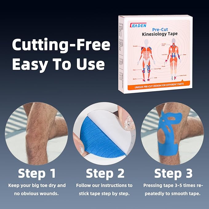IEADEN Precut Kinesiology Tape for Knees, 20 Pcs - Knee Support & Stability, Knee Pain Relief
