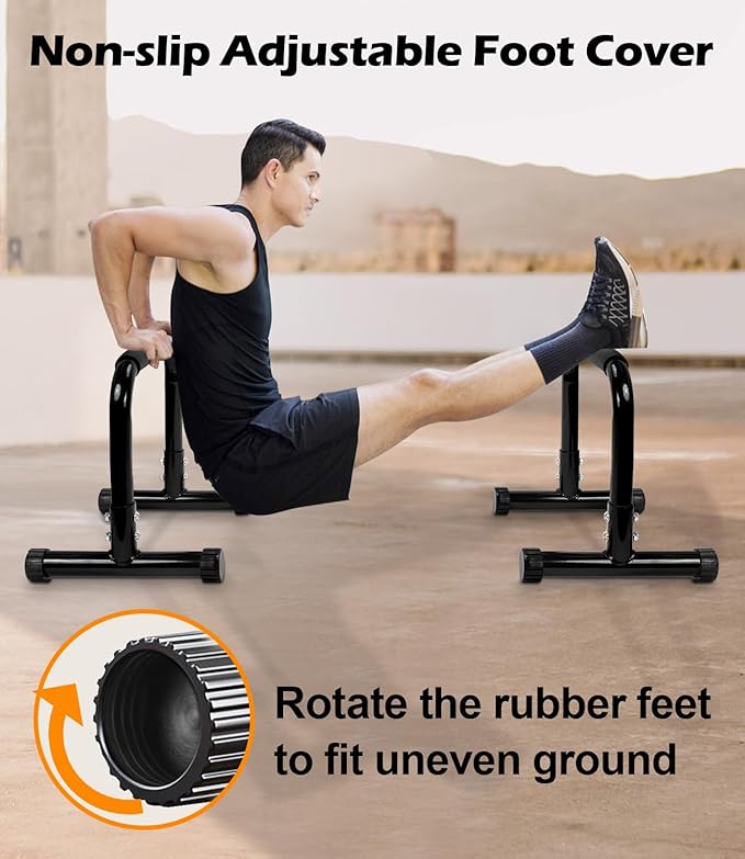 TABEKE Push Up Bar, 14'' High Steel Parallettes & Dip Bar with Full Coverage Foam Handle