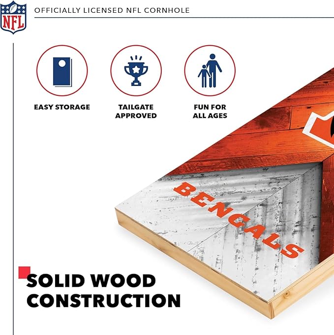 NFL Football 2' x 4' Regulation Size Solid Wood Cornhole Set with Direct Print HD Team Graphics