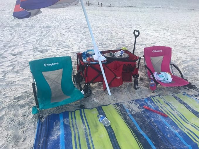 KingCamp Low Beach Chairs, Portable Folding Chair for Adults Extra Wide Ergonomic High Back Seat