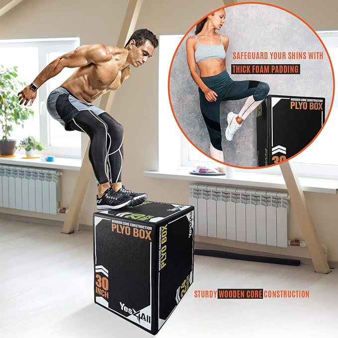 Yes4All 3-in-1 Soft-Padded Plyo Box With Wooden Core, Non-Slip Multi-Use Cushioned Plyometric Jump
