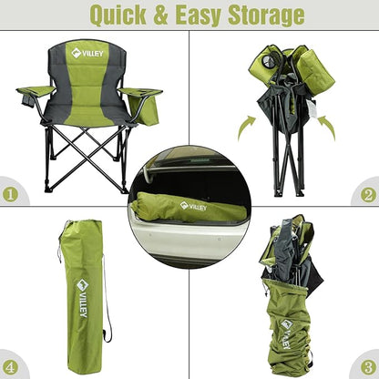 VILLEY Camping Chair, Oversized Folding Camp Chair, Portable Outdoor Chairs Support 400 LBS with