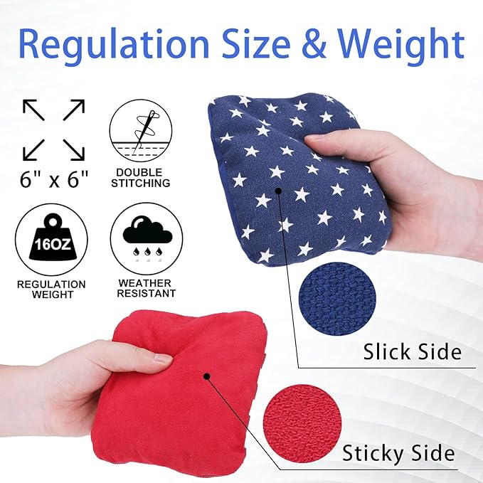 EunHo Dual Sided Cornhole Bags Regulation Set of 8 Professional Cornhole Bean Bags Slick and Stick