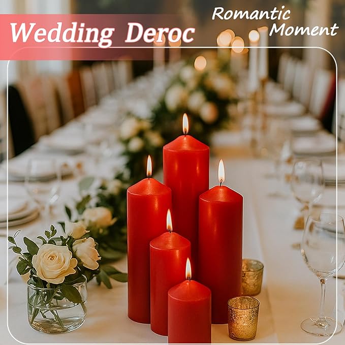 36 Pcs Red Pillar Candles Bulk Set，Hurricane Candlesï¼? Different Lengths (12 Each)，Dripless