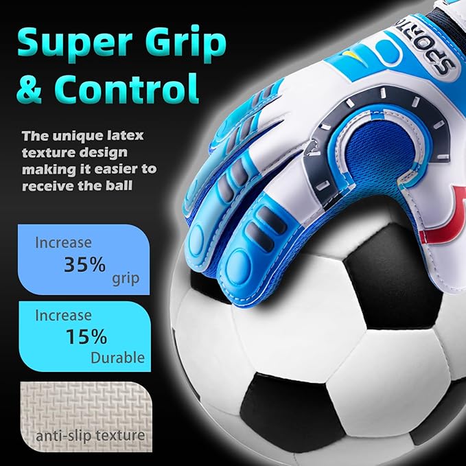 Sportout Kids Goalkeeper Gloves, Soccer Gloves with Double Wrist Protection and Non-Slip Wear