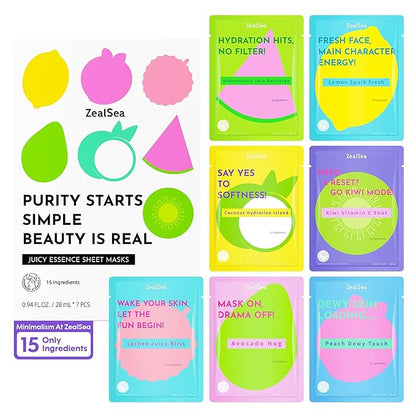 ZealSea Clean Beauty Face Masks Skincare, Minimalism 15 Ingredients Sheet Mask, Deep Hydration