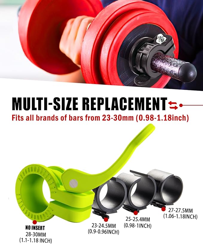 Narrow Barbell Clips 2.5cm Width for Olympic Bars, 0.9-1.18inch Adjustable Weight Clamps, Quick