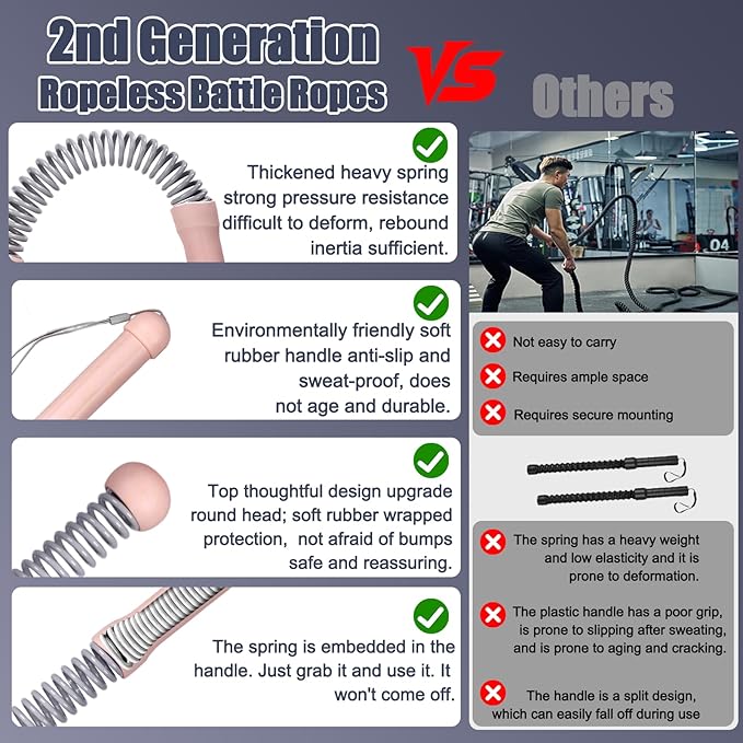 New Upgrade 2nd Generation Weighted Ropeless Battle Ropes for Home Gym,Quiet Cordless Training Rope