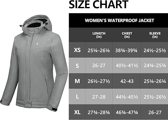 Little Donkey Andy Women's Waterproof Hiking Skiing Jacket with Removable Hood, Fleece Lined Winter