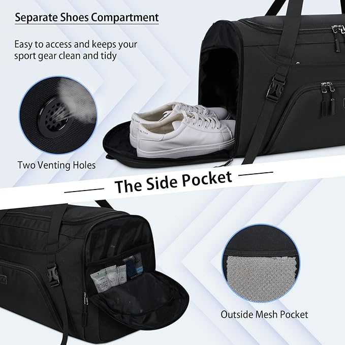Gym Duffle Bag for Women Men 55L Waterproof Sports Bags Travel Duffel Bags with Shoe