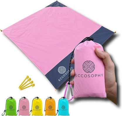ECCOSOPHY Sand Proof Beach Blanket - 100% Waterproof Picnic Blanket 60x55 - Outdoor Compact Pocket